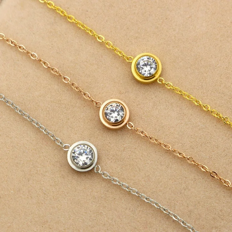 

Wholesale Korean women anklet bracelet jewelry fashion single diamond charm gold thin chain bracelet, Picture