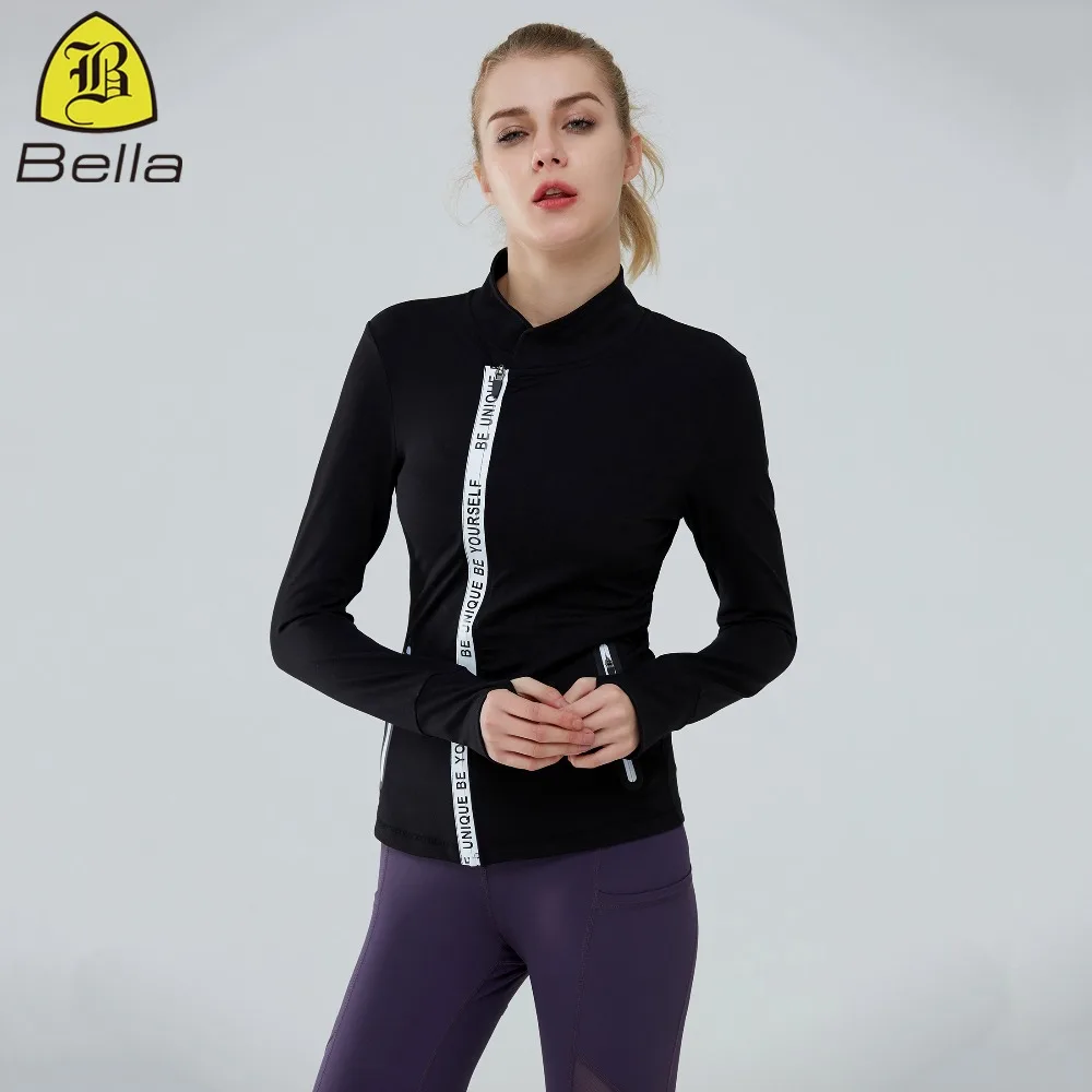 

Full Zip Design Yoga Clothes Wholesale Price Thumb Hole Women Fitness Jacket, Black;customized colors
