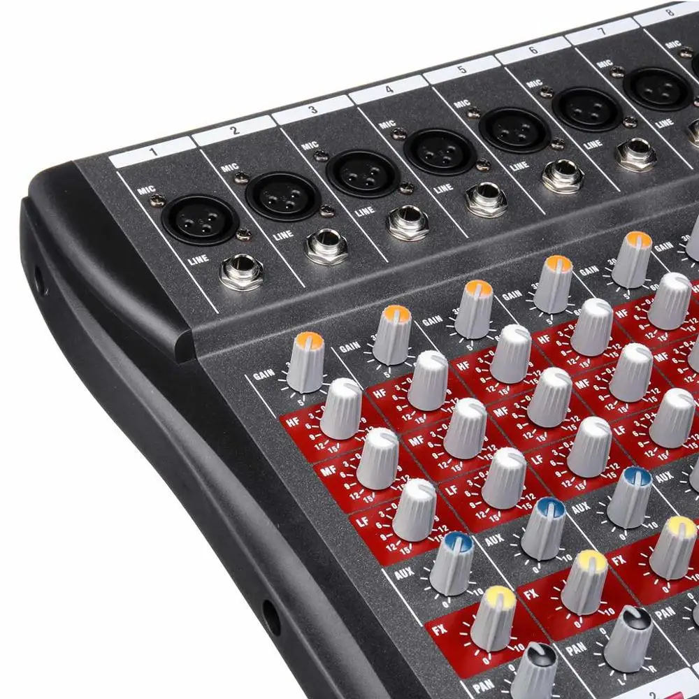 
Professional 8-channel audio DJ mixer with Bluetooth sound mixer audio karaoke phantom power 48V USB jack 
