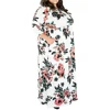 Flowing Queen Size White Round Collar Floral Pattern Dress Fashion Women Dresses Maxi