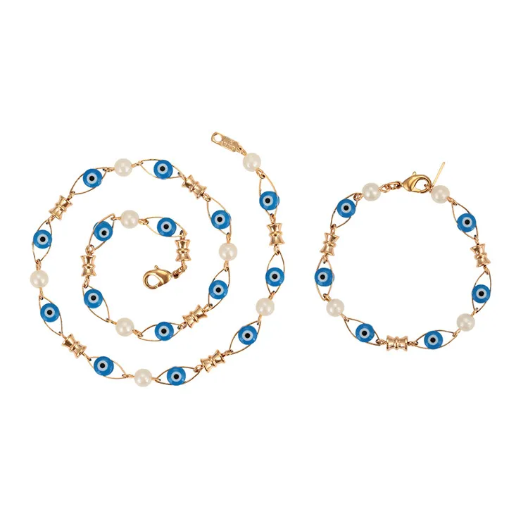 

setv-2 xuping 18k gold plated muslimgold wedding wholesale joyeria eye bracelet women necklace jewelry set, 18k gold color