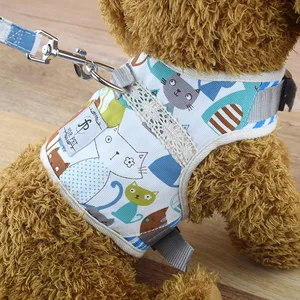 Image of Adjustable Pet Leash Prevent Plaid Pet Vest Soft Harness of Floral Decoration Cat Harness Cool Dog Harness Leash