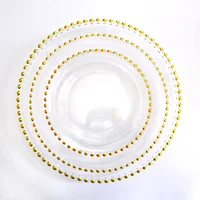 

Wedding clear glass gold beaded 13 inch charger plates, dinner plate