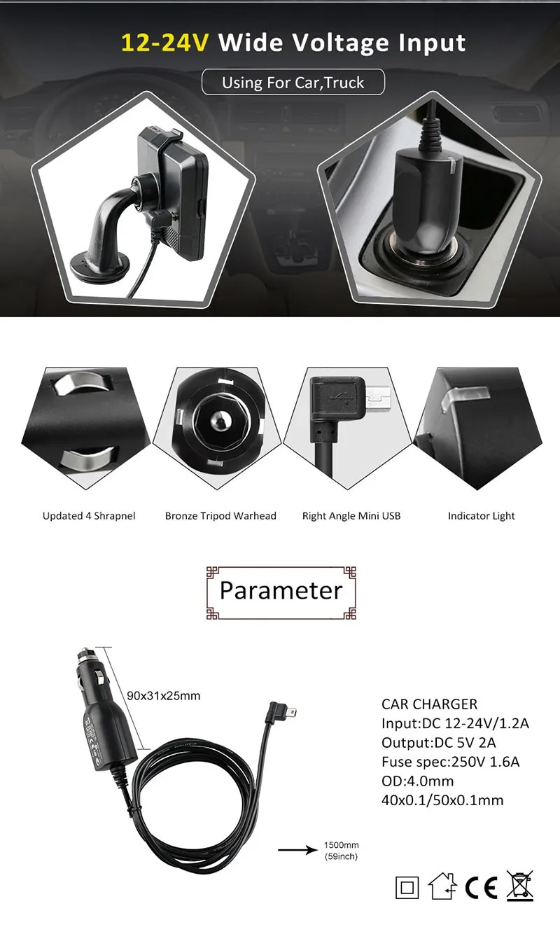 2020 For Tomtom/garmin Gps Universal Portable Custom Usb Car Charger