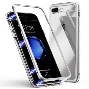 For iPhone 7/8 Magnetic Adsorption Case Metal Frame Tempered Glass Back Magnet Case for iPhone 7Plus/8Plus