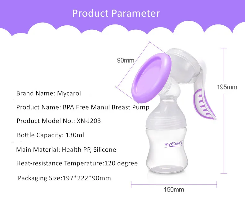 Mycarol High Quality Baby Milk Silicone Manual Breast Pump Comfort Single Manual -7216