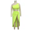 Two Piece Set Summer Women Clothing Sleeveless Women Clothing Top Clothes Solid Color Dress
