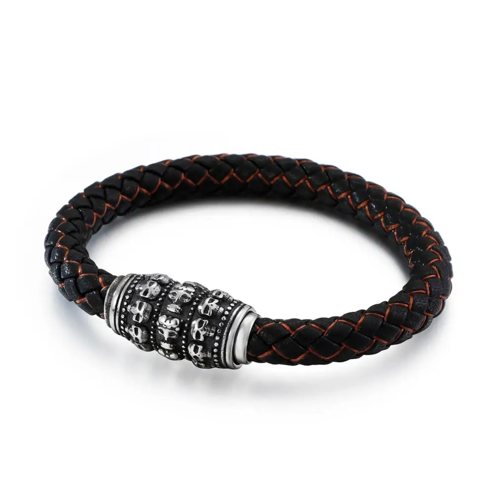 

Wholesale Fashion Men Jewelry Skull Mens Leather Bracelet
