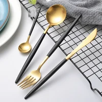 

Hot Sale turkish tableware stainless steel plated black handle restaurant gold cutlery set