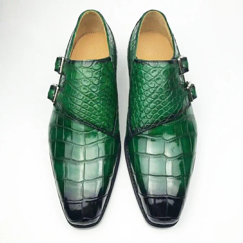 

Custom Alligator skin formal dress shoes for men crocodile leather Italian men dress shoes Two strap Monk Dress Shoes for men