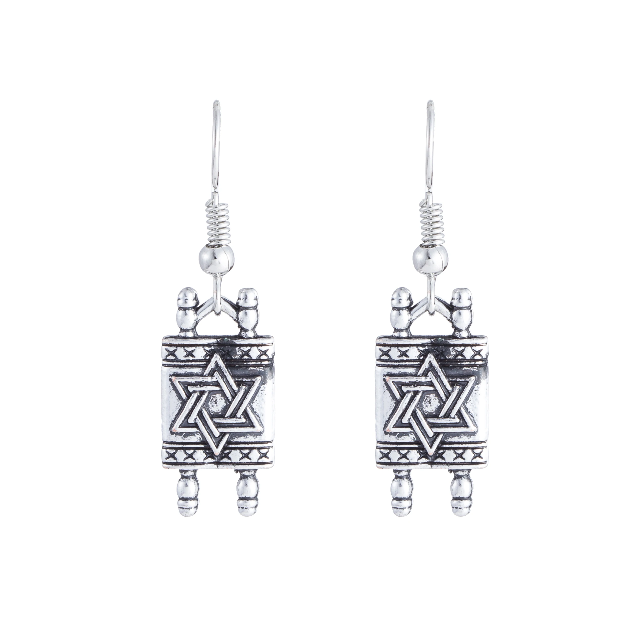 

Factory Zinc Alloy Star Of David Jewish Hebrew Sefer Torah Scroll Religious Drop Women Nickle Free Fashion Jewelry Earrings, Antique silver plated(accept custom color)