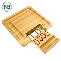 

4-Piece Cheese Board Cutting Board with Cutlery tray Set with Slide-Out Drawer