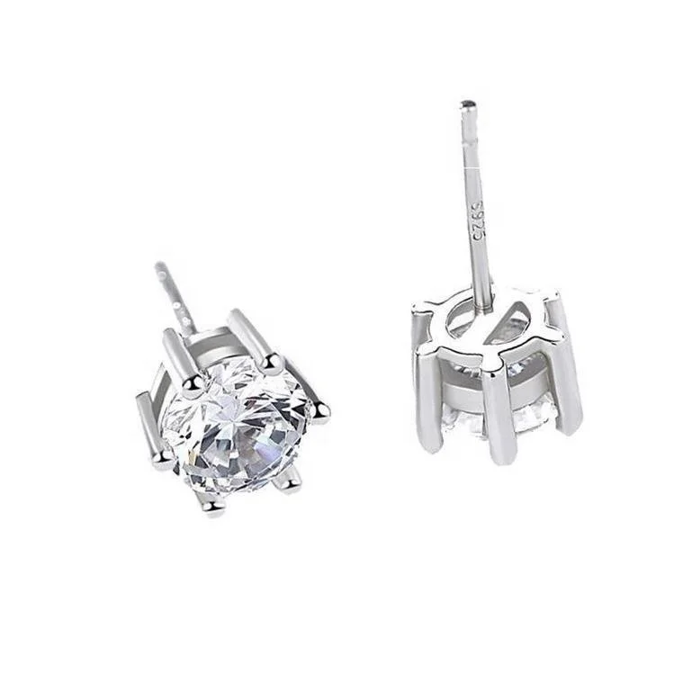 

EA100 Lisa Jewelry gemstone 925 sterling silver white crystal diamond stud earrings, White gold