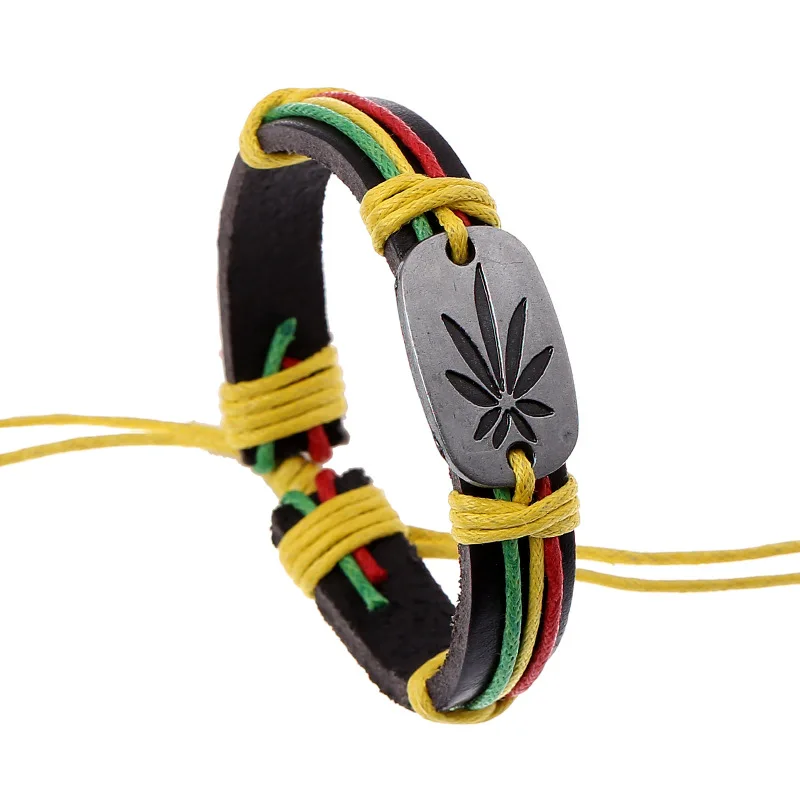 

Jamaica Reggae Leather Bracelet Wristband Adjustable Bracelets For Men and Women, Brown