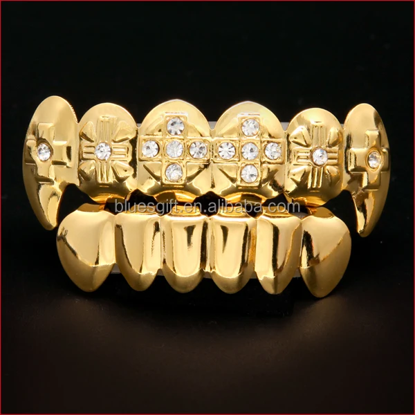 

Blues RTS Best Seller Gold Copper Cross stones vampire teeth Grillz Teeth with fang body jewelry TG088-G1, Silver, gold, hematite, rose gold and so on.