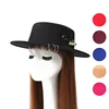 Cheap man women flat brim with ring wool felt hats caps with pearl