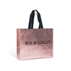 fashion luxury laminated pink pp non woven fabric reusable ecobag tote shopping handle bag with custom printed logo