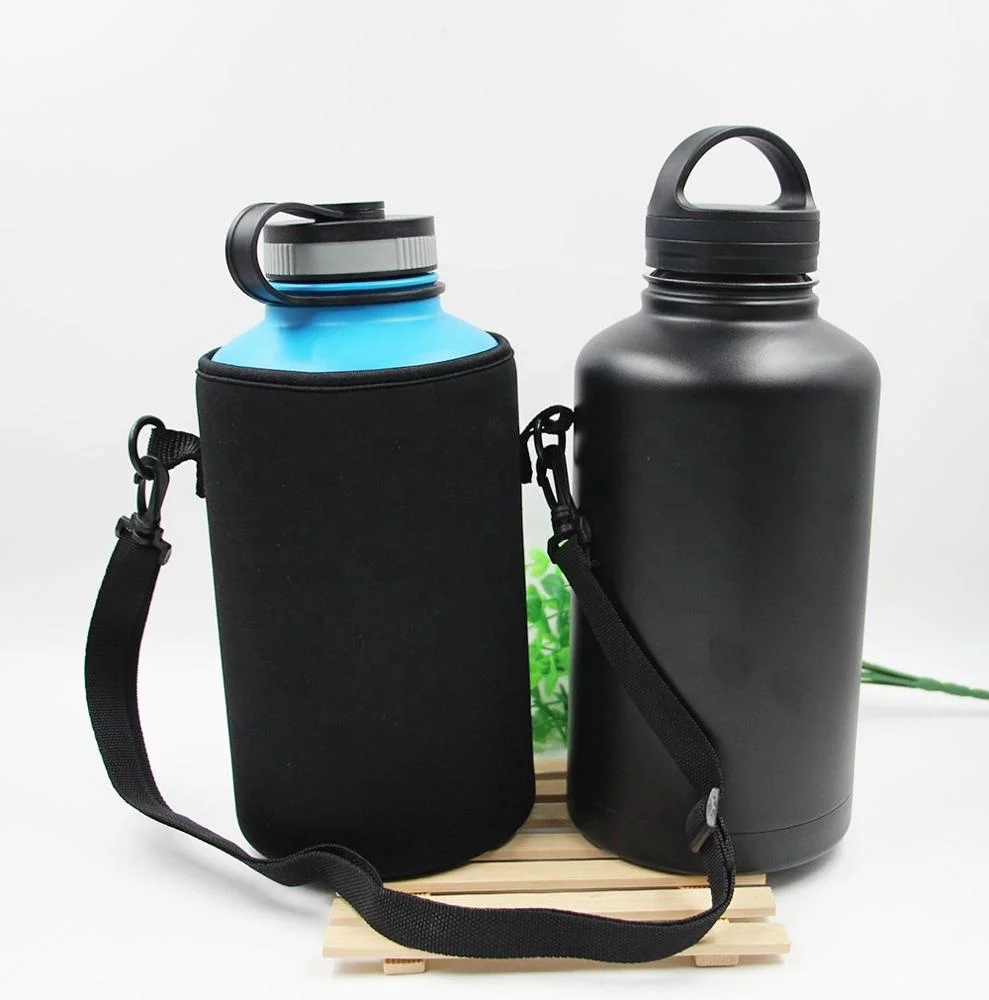 

Wholesales 64oz Beer Growler, Personalized Insulated Stainless Steel Vacuum Water bottle with Black Neoprene Growler Carrier, Bamboo color