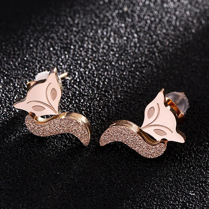 

Trendy Stainless Steel Fox Stud Earring for Women Korean Style Cute Animal Rose Gold Earrings Brincos (KSS210), Same as the picture