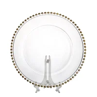 

wholesale 13inch glass rose gold beaded wedding charger plates