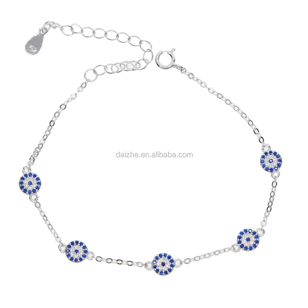 

2021 fashion 925 sterling silver eye bracelet with sapphire cz paved round charm connector silver bracelet for wedding