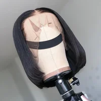 

Fake Scalp 10 Inch Pre-Plucked Cut Bob Wigs Indian Remy Human Hair Lace Front Wig With Natural Hairline