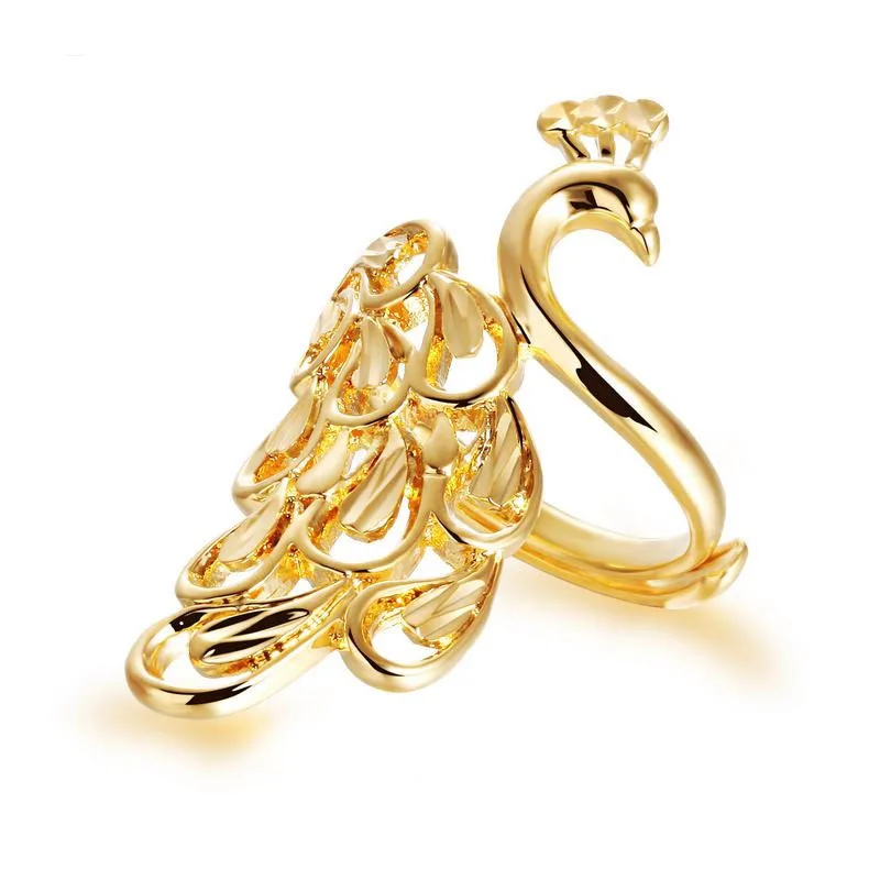 

Vintage Fashion Bridal Accessories Jewelry Wholesale Exquisite Plated 18K Gold Lady Mouth Adjust Peacock Ring