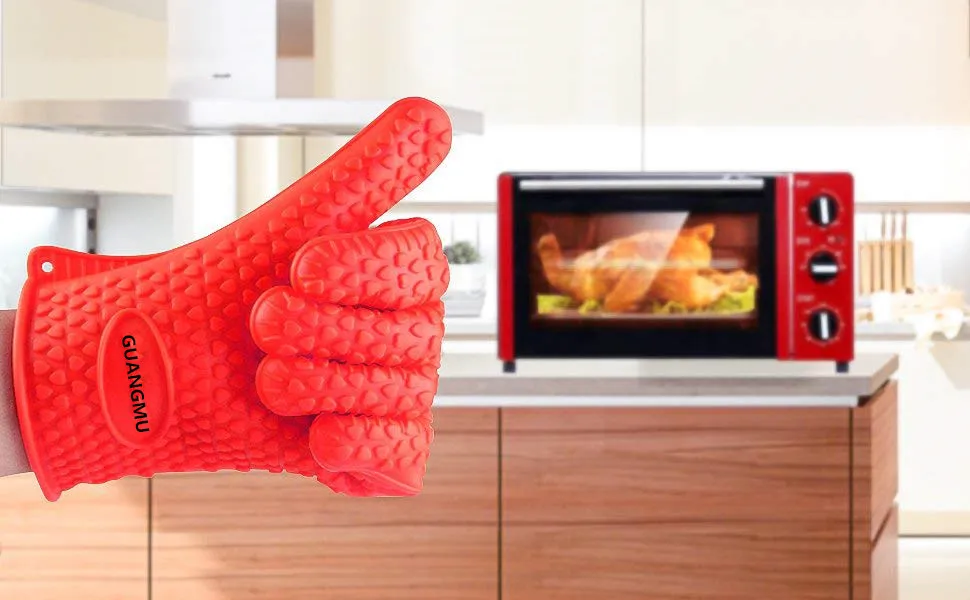 Silicone Bbq Cooking Gloves Kitchen Oven Mitts Heat Resistant For