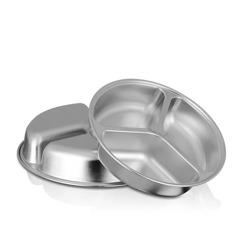 2/3/4 Compartments Lunch Tray Stainless Steel Round Fast Food Serving