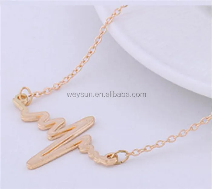 

Wave Heartbeat Pendant Necklace Long Sweater Chain Gold Choker Necklace Jewelry Necklaces & Pendants