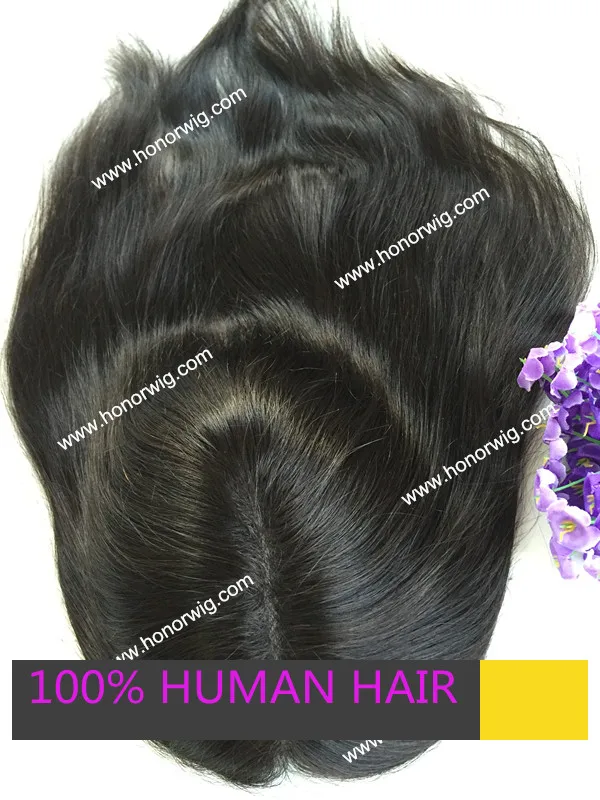 

HT269 middle part women's toupee in stock 100% human hair 16inch length natural black color #1B natural hairline fast delivery