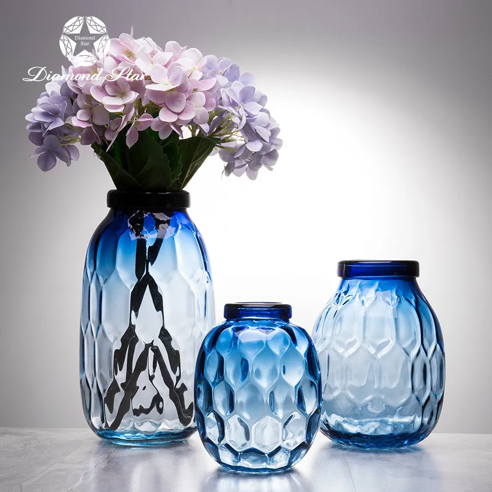 Wholesale Bulk Home Decor Flower Colored Teal Blue Glass Vase Shapes