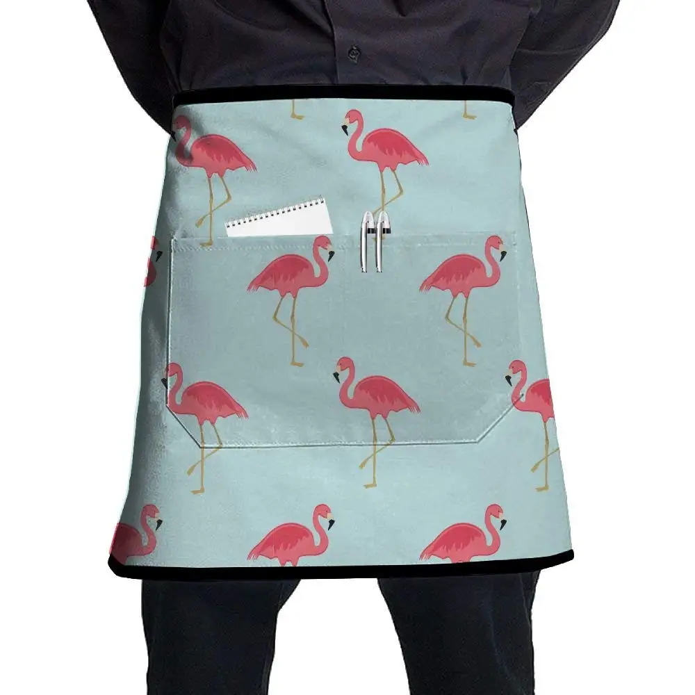 RZ GMSC Unique Flamingo Floral Chef Aprons Customized Half Body Waist Aprons Sewing Pocket For Pub