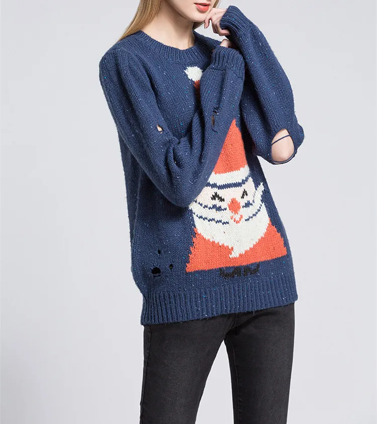 Blend yarn jacquard knitted women fashion custom christmas sweater ugly