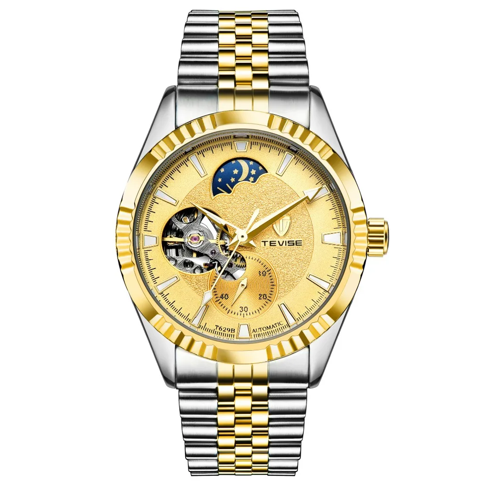 

Tevise Brand Men's Leisure Gold Watch With Waterproof, Moon Phase For A Automatic Watch, Any color are available