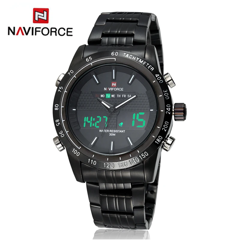 

NAVIFORCE 9024 military watch for male waterproof full steel digital led analog clock double time men luxury japan quartz watch