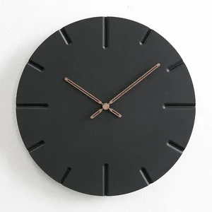 Image of Mandelda 12 inches Non Ticking Black Wood Concrete 3D Hanging Watches Modern Home Decorative Wall Clock Manufacturer