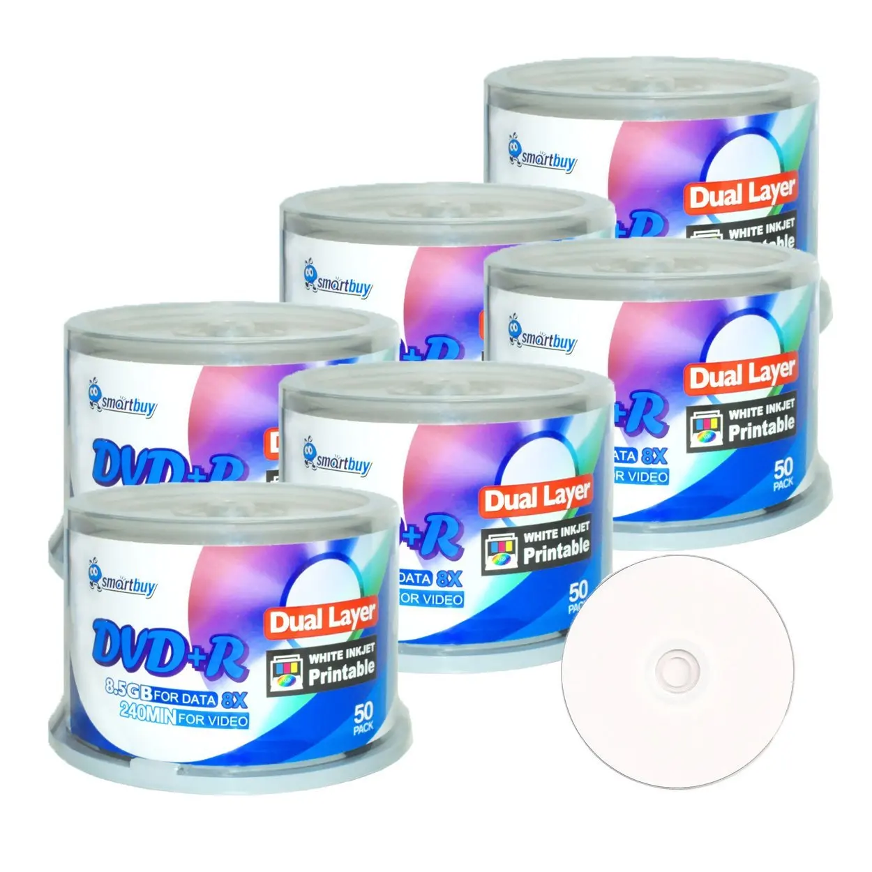 Smartbuy 8.5gb/240min 8x Dvd+r Dl Dual Layer White Inkjet Printable Blank Data Recordable Disc Spindle (300-Disc)