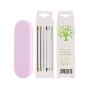 Image of Reusable Collapsible Straws Portable Straw with with Hard Case Cleaning Brush Food Grade Reusable foldable Straws