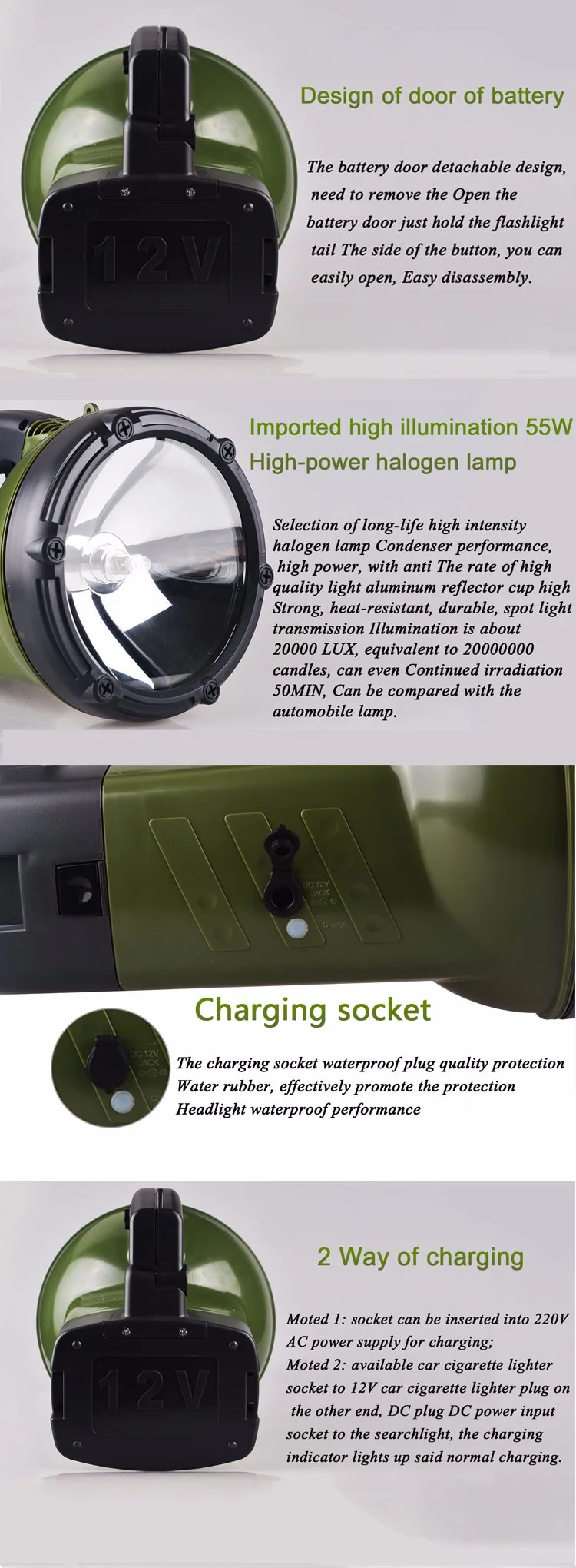 Reflector Portátil Recargable De 100w,Iluminación Halógena Para