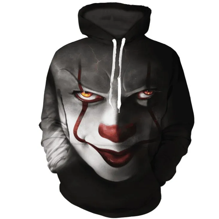 

Fashion Hiphop Design Long Sleeves Digital Printed Clown Hooded Sweatshirt, As image shows