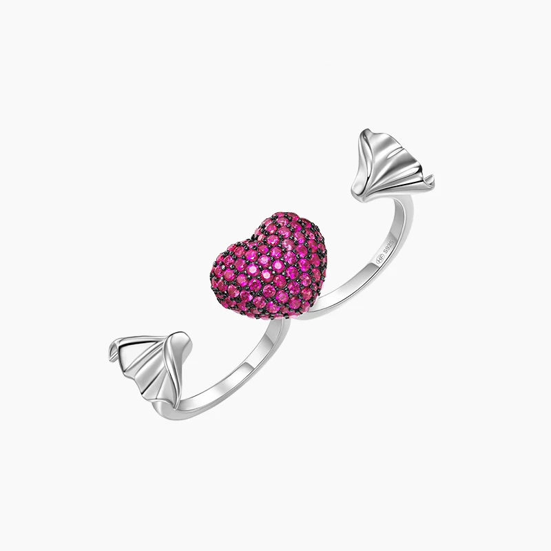 

2019 fashion red heart wing design CZ pave setting 925 Sterling silver Ring, N/a