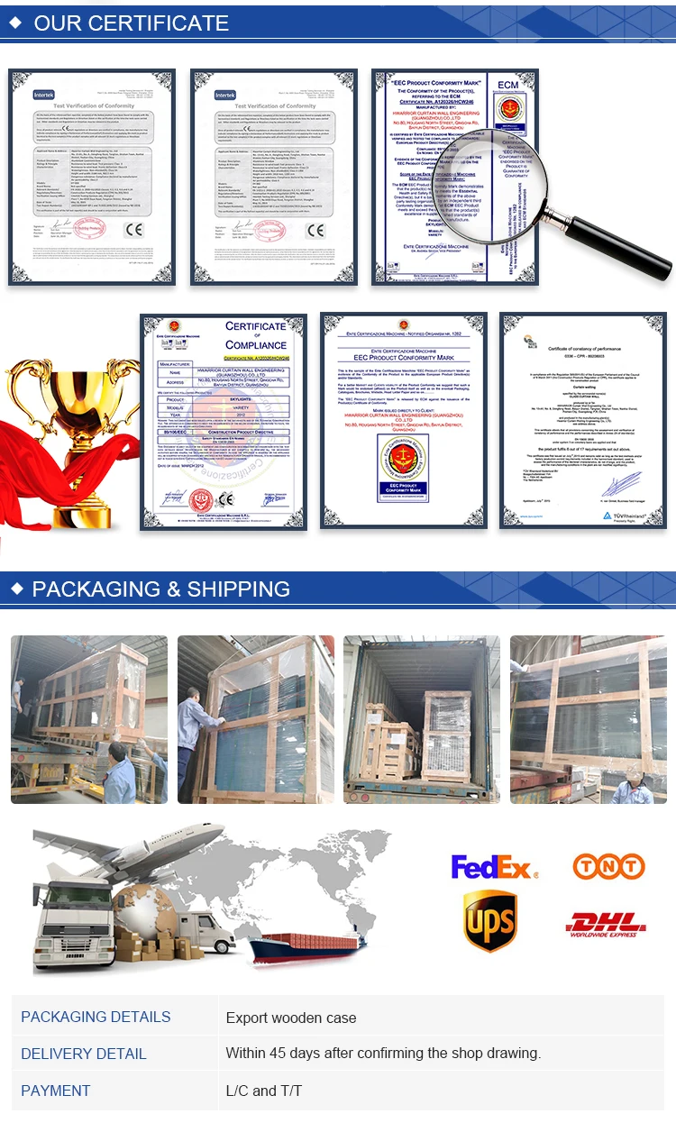 Clear Color Thermal Break Double Hung Aluminium Frame Sliding Glass Window