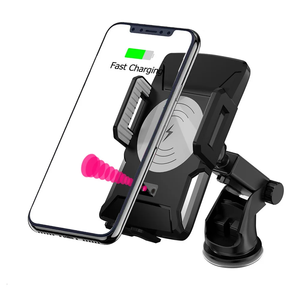 

Patent CC Fast wireless car charger mount Automatic Infrared Induction Car cell Phone Holder dash arm charger device, Black