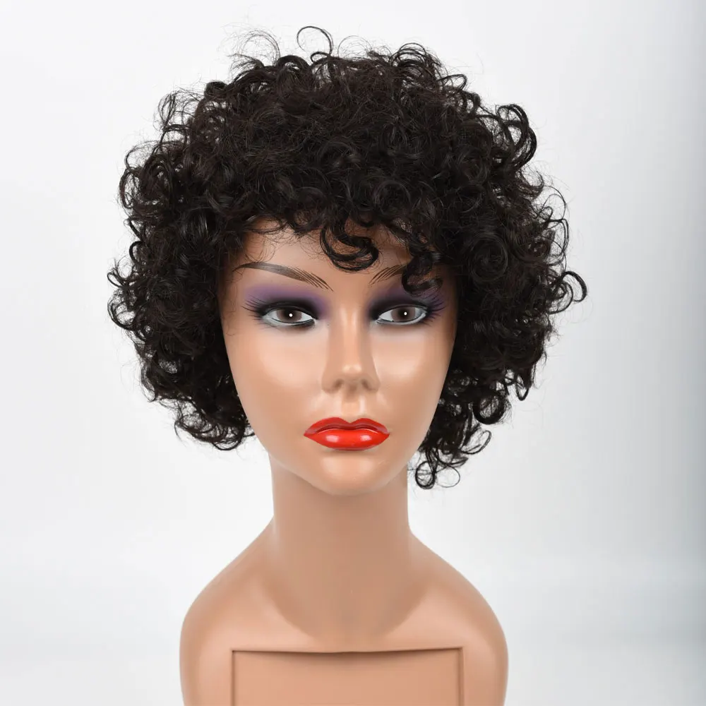 

TThair Brazilian Short Curly Human Hair Wig Non Lace Wigs For Women Natural Color Full Machine Nature Color Wig, N/a