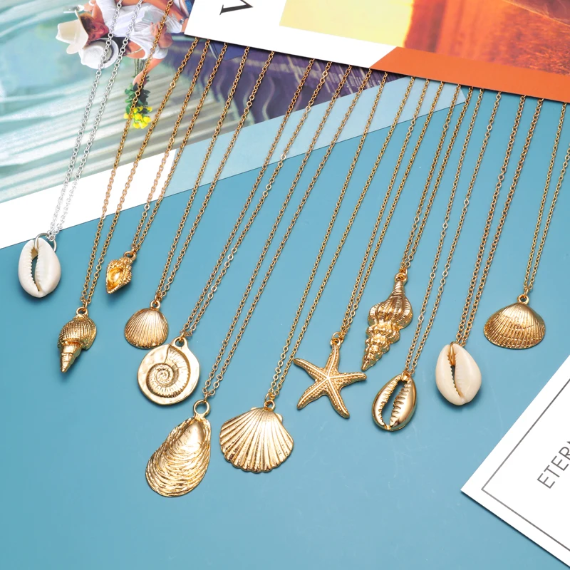 2019 Fashion Gold Plated Alloy Cowrie Shell Necklace for Women Conch Chain Pendant Summer Jewelry Necklace