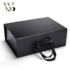 Black folding hard mode gift box with ribbon handle