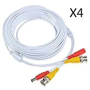 JerGO Professional Grade Siamese Combo Coaxial Cable Pre-made All-in-One BNC Video Power Cable for 1080P /720P, TVI, CVI, AHD and HD-SDI Camera and Analog CCTV Camera ( White 65Ft )(4 Pack)
