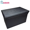 Black oblong cheap non woven ottoman foldable round stool storage puff stool