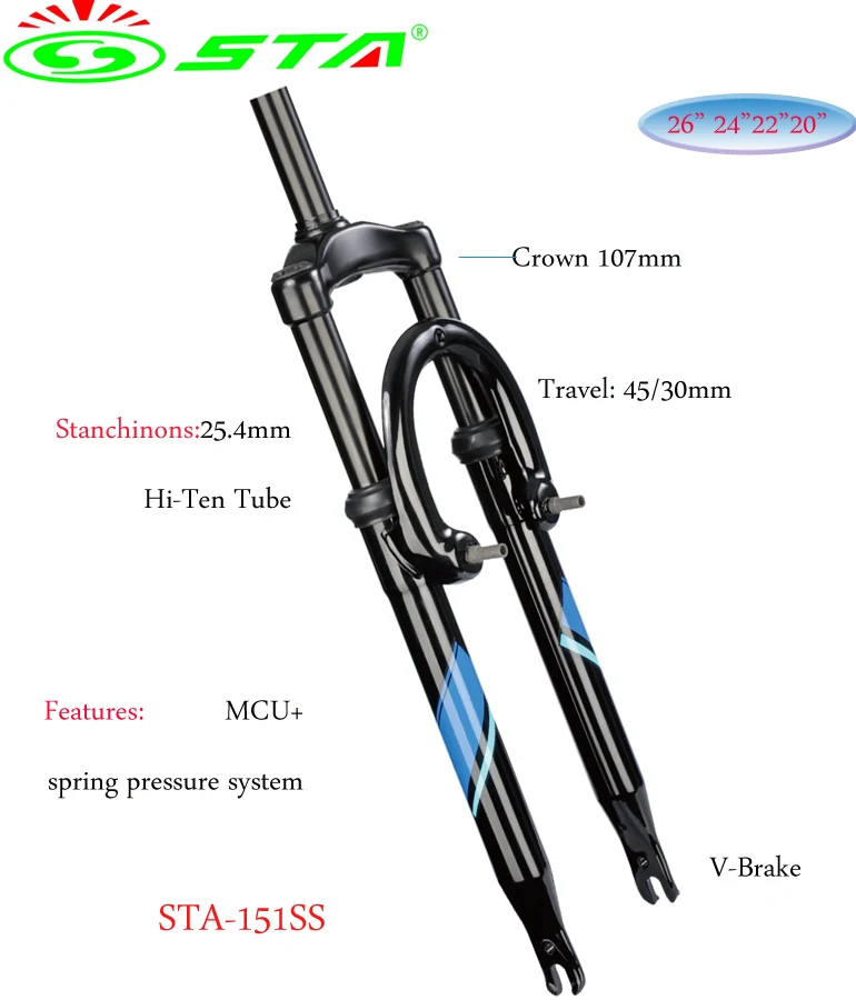 Hot Sale Front Fork 26" 24" 22" 20" Mcu Spring Pressure System Mountain